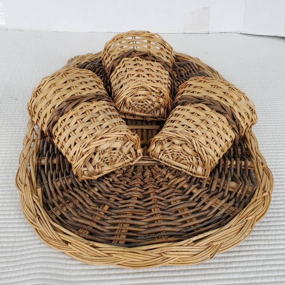Rattan Wicker Wall Pocket Hanger Pot 17.5x11.5 Oval Beige Brown Basket Vintage - Picture 3 of 11